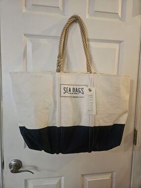 Sea Bags Maine Two-Tone Navy and White Canvas Tote